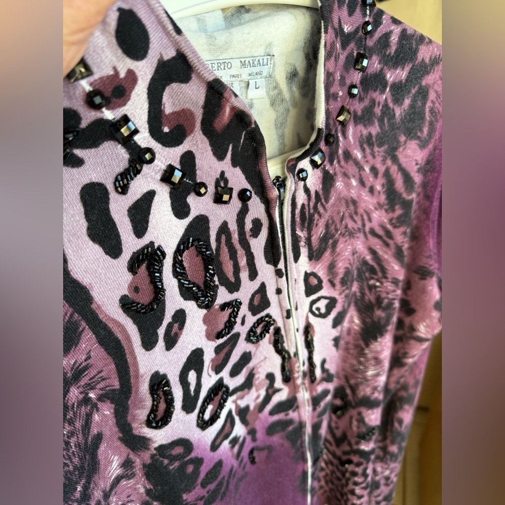 Alberto Mikali Full Zip Sweater Purple Black Embellished Women’s Large - Picture 14 of 14